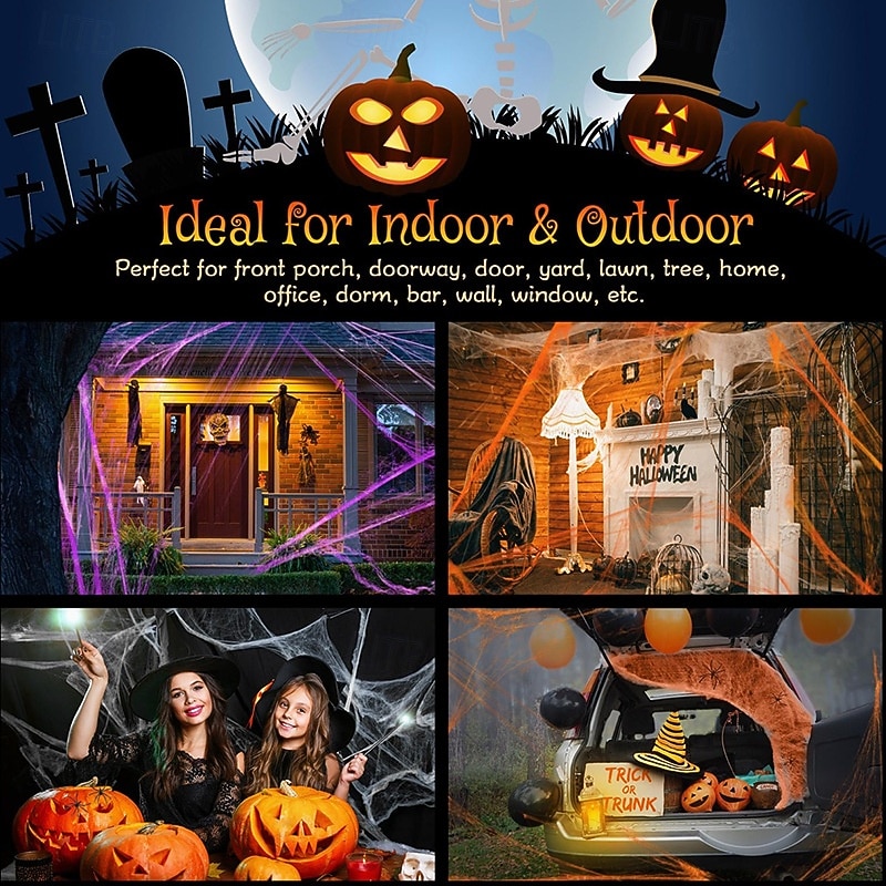 Halloween Spider Webs 1200 Sqft with 30 Fake Spiders Colorful Halloween Party Indoor and Outdoor Decorations Colored Stretch Cobwebs for Halloween Party Decorations Bar House 2026 - $11.49 –P12