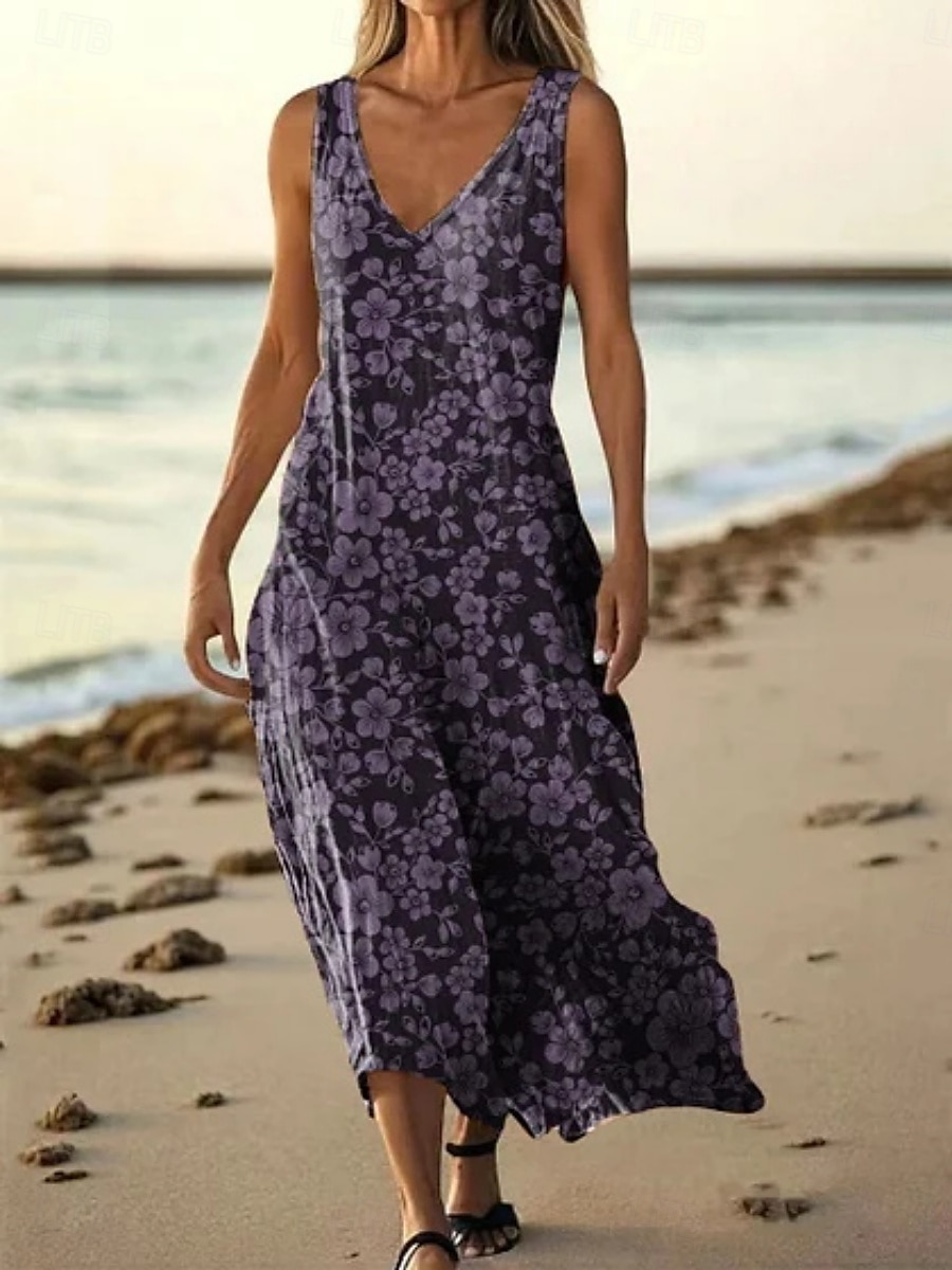 Femmes Robe Longue Maxi Robe Robe Décontractée Robe débardeur Robe d'été ancien Quotidien Fête Plage Coupe régulière Fleuri Sans manches Col en V Rose Claire Bleu Roi Bleu Violet Été de 2025 ? $20.99 –P1