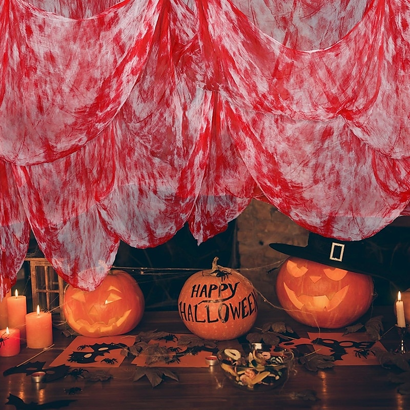 halloweeni hátborzongató kendő 7 x 33 láb (2,15 x 10 m) szakadt gézszövet, vérfoltos akasztódekoráció, kísérteties kísértetház kültéri udvari jelenet kellék, szellemparti hangulatot kölcsönző 2025 - $14.99 –P2