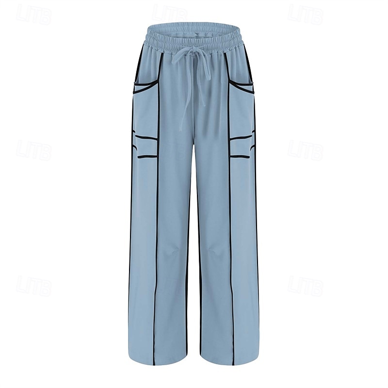 Dame Joggebukser Bukser Rett Fritid Treningsklær Lang Middels midje Lapper Lomme Elastisk snordesign Høyt snitt Pusteevne Myk Mikroelastisk Feriereise Gate Dagligdagstøy Svart Militærgrønn Navybl 2025 - $20.99 –P3