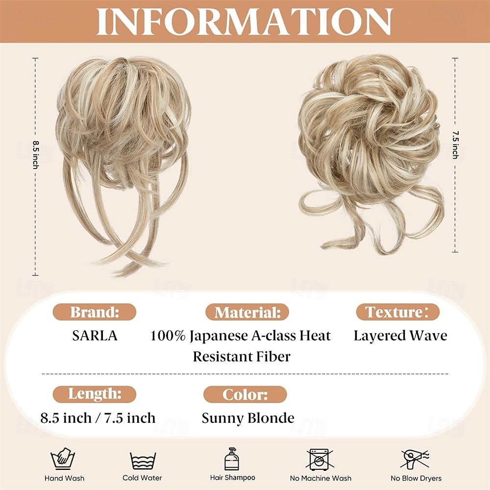 2 stuks rommelige knot haarstukken voor vrouwen afneembare klauwklem golvend krullend synthetisch haarstuk voor opsteekkapsels met lokken nep scrunchies paardenstaartverlenging zonnig blond 2025 - $14.49 –P3