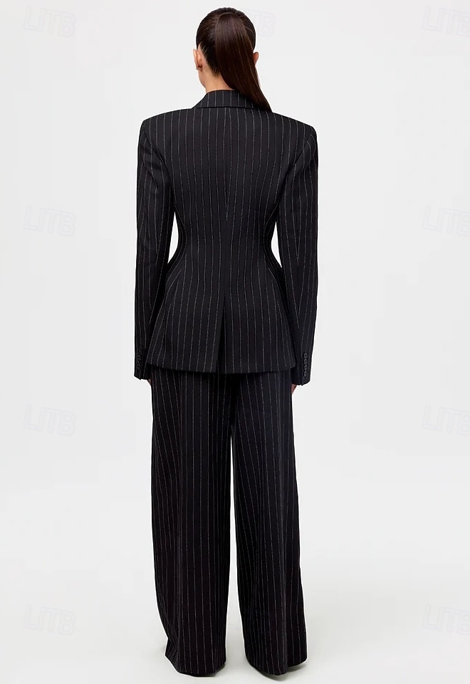 Women's Strip Suits Two Piece Mother of the Bride Wedding Pant suits  Elegant Vintage Shirt Collar Floor Length Polyester Long Sleeve 2025 - $159.99 –P3