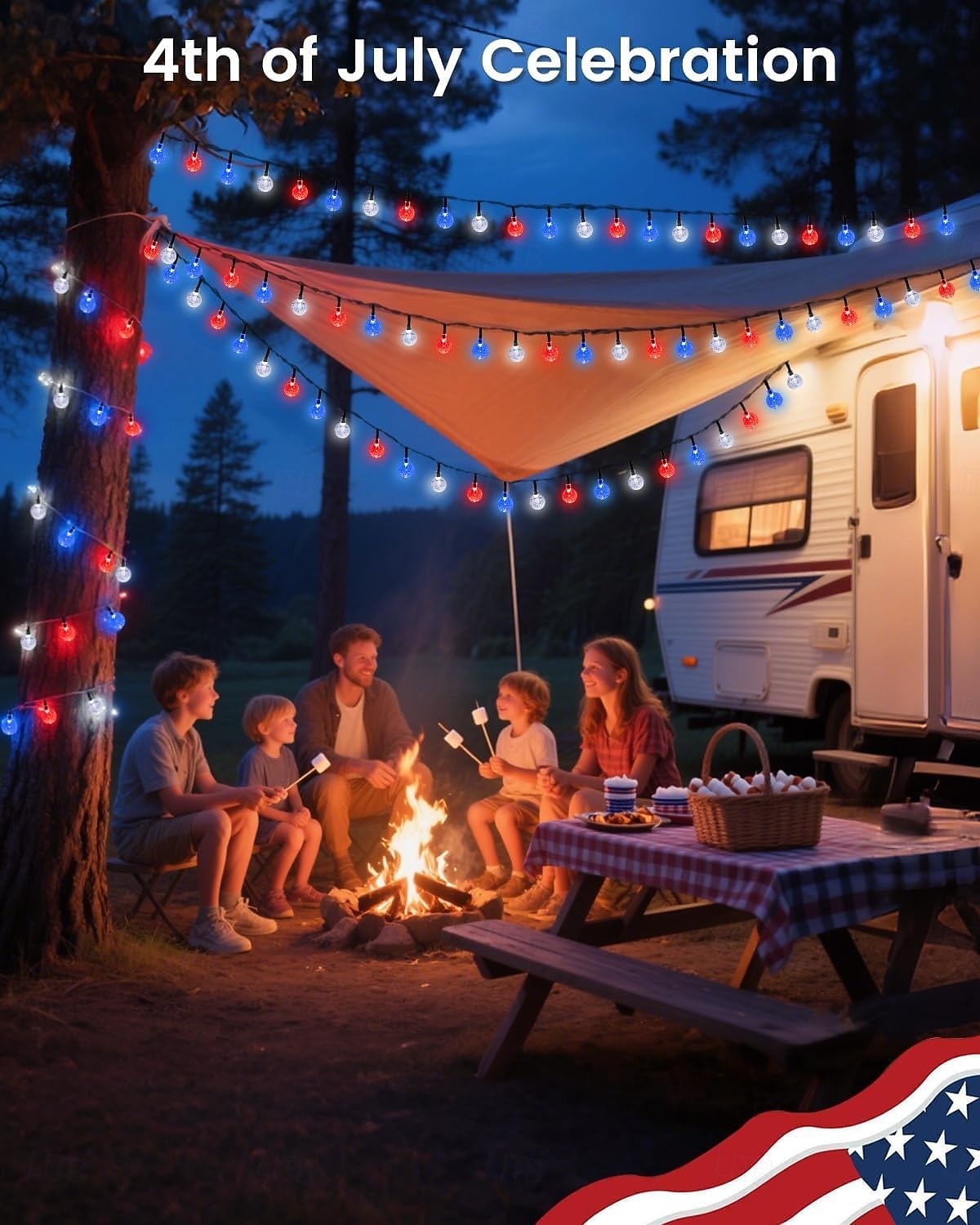 1 Pc Patriotic Solar String Lights 12M-100 LED, for 4th of July Independence Day 250th Anniversary Memorial Day, Red White Blue Bubble Ball Light String Party 2026 - $26.99 –P8