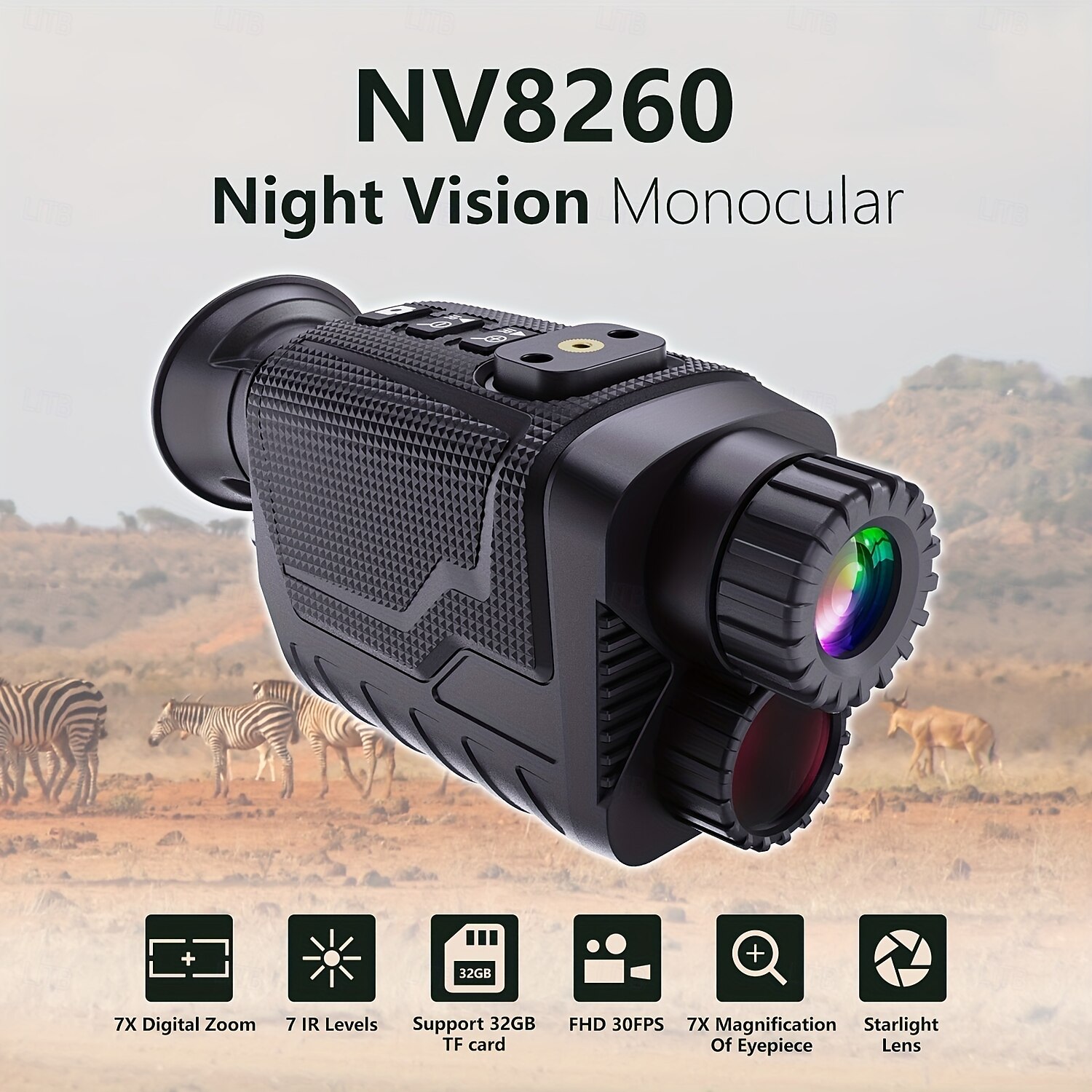 Hunting & Outdoor Night Vision Monocular - FHD 4K Video 400m Infrared 8X Optical Zoom 72 Wide Field of View IP54 High Quality USB Rechargeable Head-Mounted for Hunting Fishing Camping (Black) 2025 - $151.99 –P1