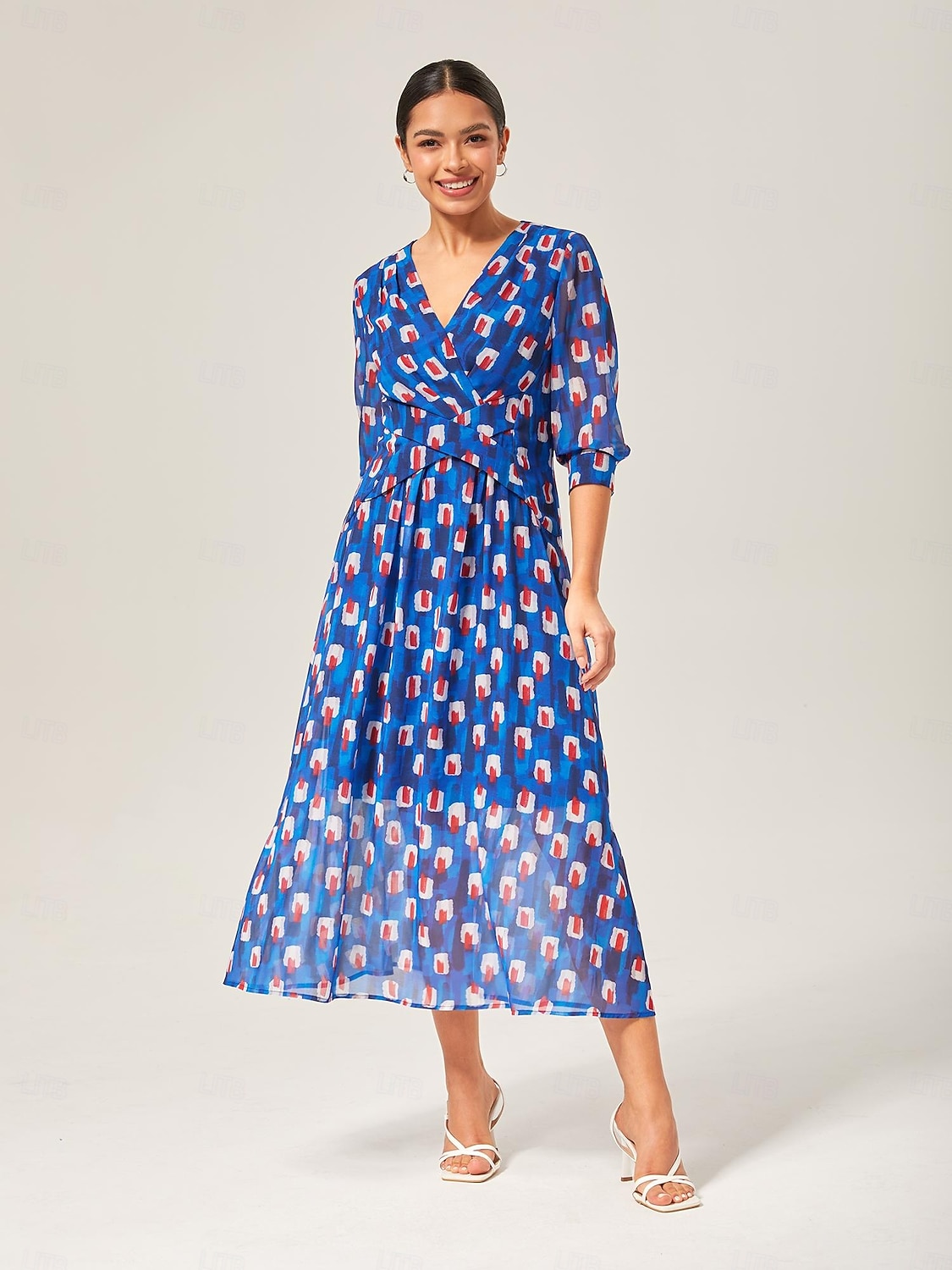 geometrisk maxikjole i chiffon med fargeblokker 2025 - $82.99 –P9