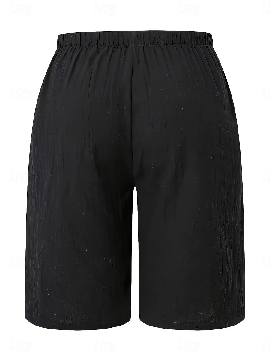 Mulheres chinês Bermudas Férias Moda Básico Comprimento do joelho Cintura Alta Tecido Bolsos Cintura elástica Confortável Macio Micro-Elástica Ao ar livre Rua Verde Militar Azul marinho Preto Branco de 2025 por $13.99 –P18