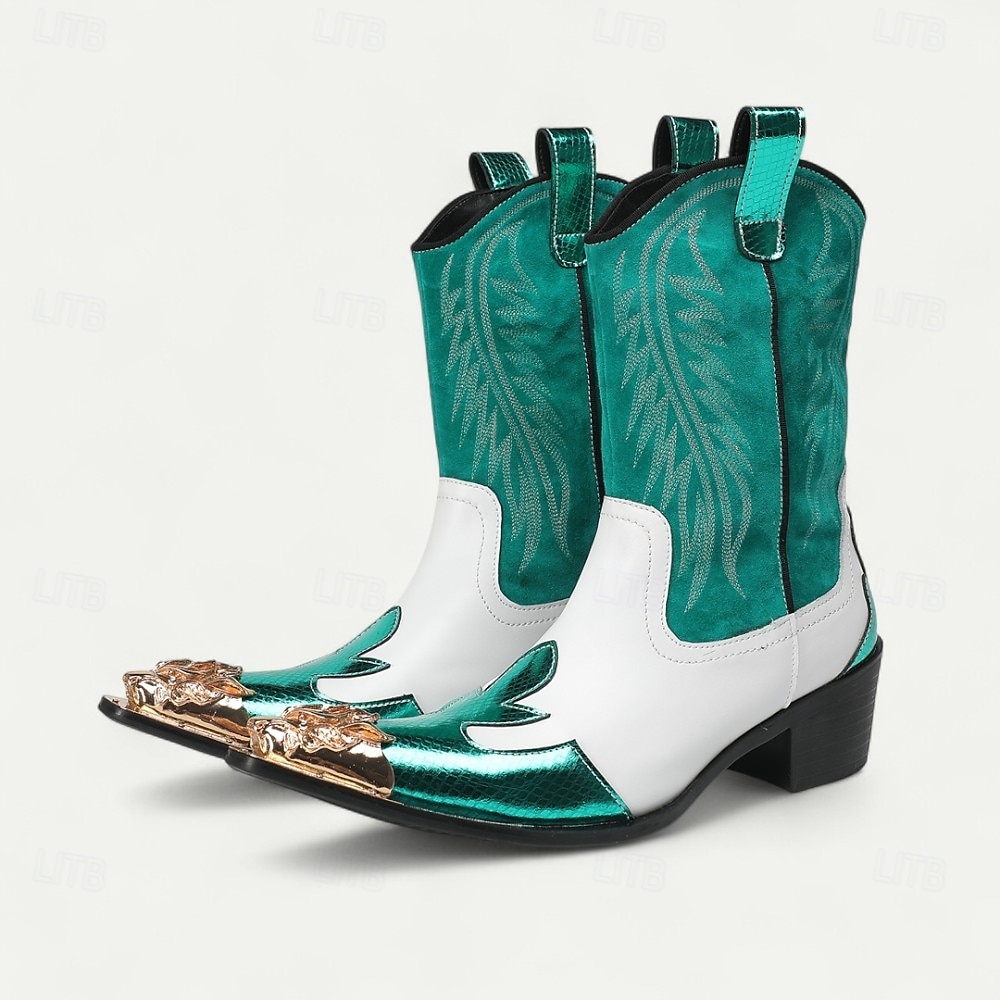 Botine cowboy pentru bărbați roșii și albe – Design cu contrast îndrăzneț cusături clasice cu vârf auriu încălțăminte statement pentru evenimente în aer liber și petreceri tematice 2025 - $149.99 –P6
