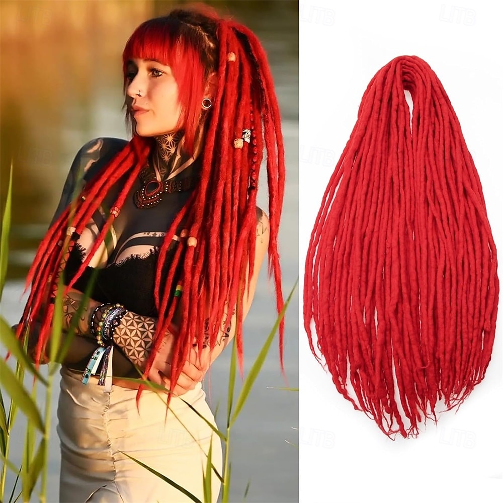extensões de dreadlock preto de 20 polegadas - 0,24 pol. de largura, extensões de dreadlock de lã com 20 fios, dreadlocks de lã com duas pontas para mulheres &homens - dreadlocks hippie feitos à mão de 2025 por $44.99 –P5
