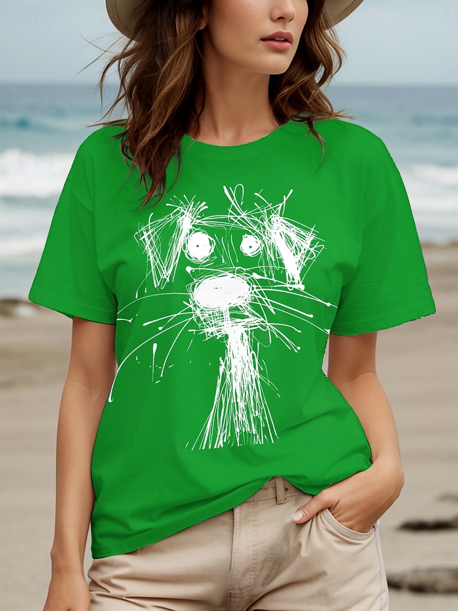 Femmes T-shirt Graphique Animal Chien ancien Élégant Classique Manche Courte Col ras du cou Col rond Hauts Réguliers Quotidien Week-end Imprimé Noir Blanche Rouge Bleu Violet Été Printemps de 2025 ? $19.99 –P7