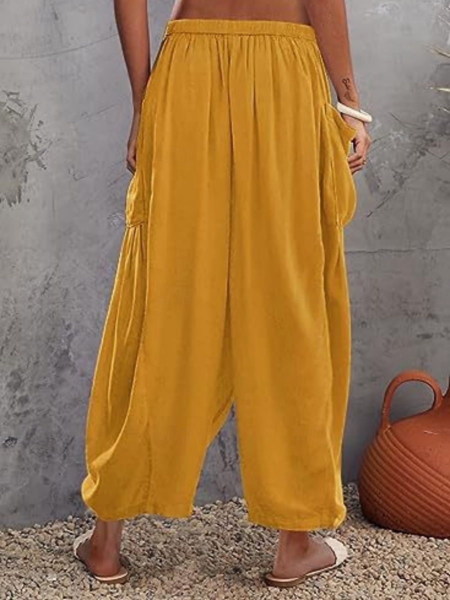 Mulheres Calças de linho de algodão chinês Moda Básico Casual Comprimento total Cintura Alta Tecido Bolsos Com Cordão Conforto Exterior Micro-Elástica Férias Rua Diário Branco Amarelo fúcsia cáqui de 2025 por $25.99 –P4