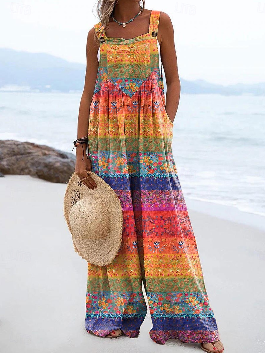 Dam Jumpsuits Aktiv Blommig Ärmlös Brett skaft Semester Gata Lös passning Gul Rodnande Rosa Rubinrött Sommar 2025 - $39.99 –P1