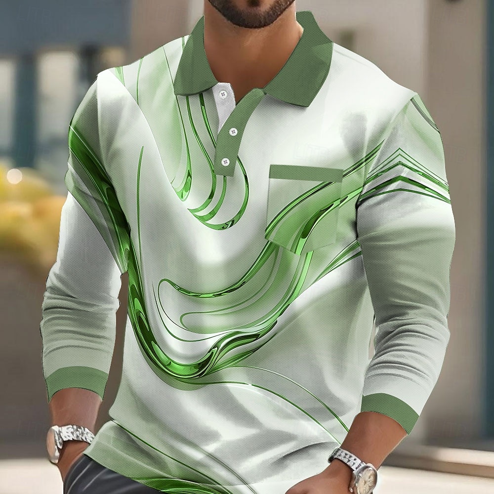 Per uomo Geometrico Linea Polo Manica Lunga Magliette polo Camicie con Colletto Business Casual Affari Athleisure Abbigliamento quotidiano Tasca Stampa 3D Bottoni Primavera Autunno Inverno Blu Oro del 2026 a $22.99 –P4