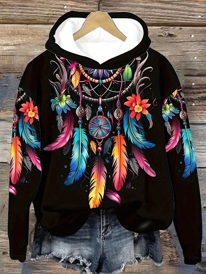 Femmes Sweat à capuche Graphique Tribal ancien Mode Western manche longue À capuche Hauts Réguliers Rue Tenue Quotidienne Fête Imprimé Poche Avant Noir Automne Hiver de 2025 ? $24.99 –P1