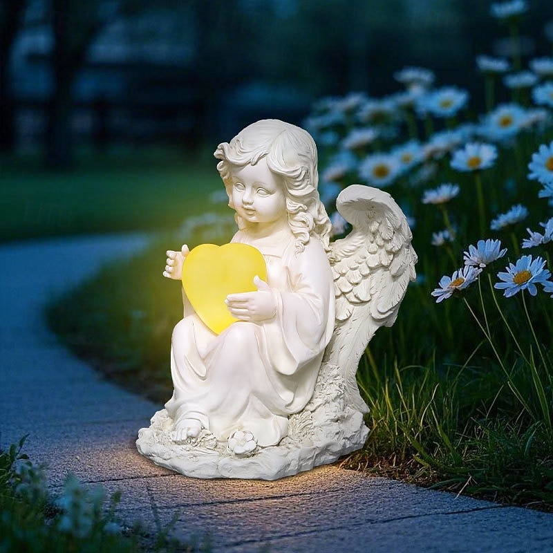 1 ks solární krajinná světla láska andělská ozdoba nádvoří venkovní socha dekorace pryskyřičná světla 2025 - $27.99 –P8