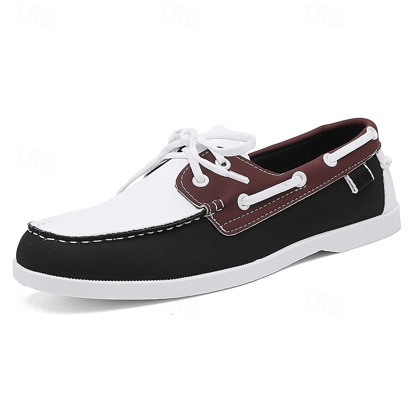 scarpe da barca da uomo bicolore nere e bianche con design classico allacciato, comode ed eleganti, ideali per gite in spiaggia, abbigliamento casual ed eventi estivi del 2025 a $19.99 –P1
