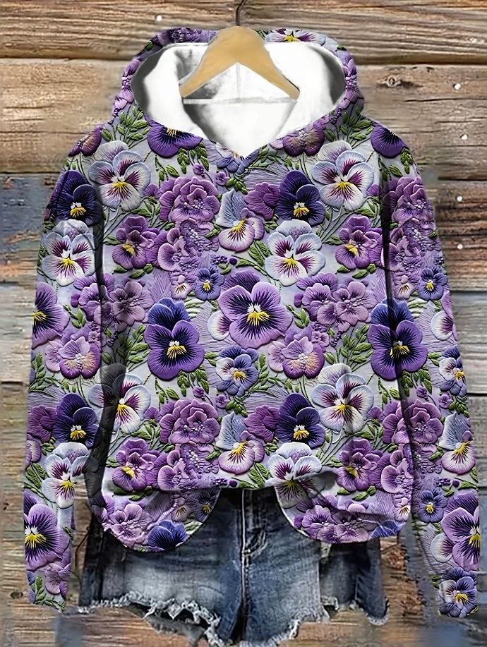 Women's Pullover Hoodie Sweatshirt Floral Graphic Elegant Warm Active Long Sleeve Hooded Regular Tops Street Dailywear Casual Print White Pink Purple Green Khaki Spring Fall Winter 2025 - $24.99 –P3