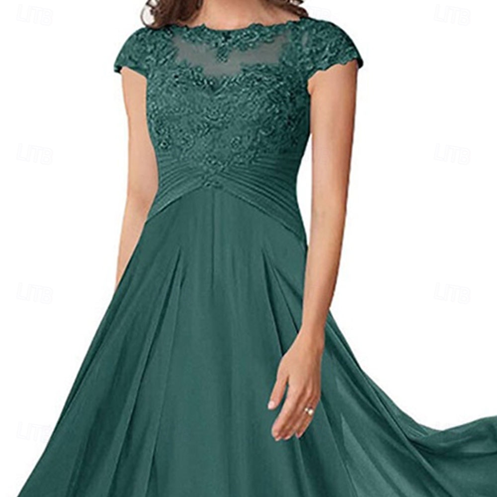 A-Linie Brautmutterkleid Elegant Einfach Rundhalsausschnitt Knöchellänge Chiffon Kurzarm mit Falten Einfarbig 2025 2025 - $119.99 –P3