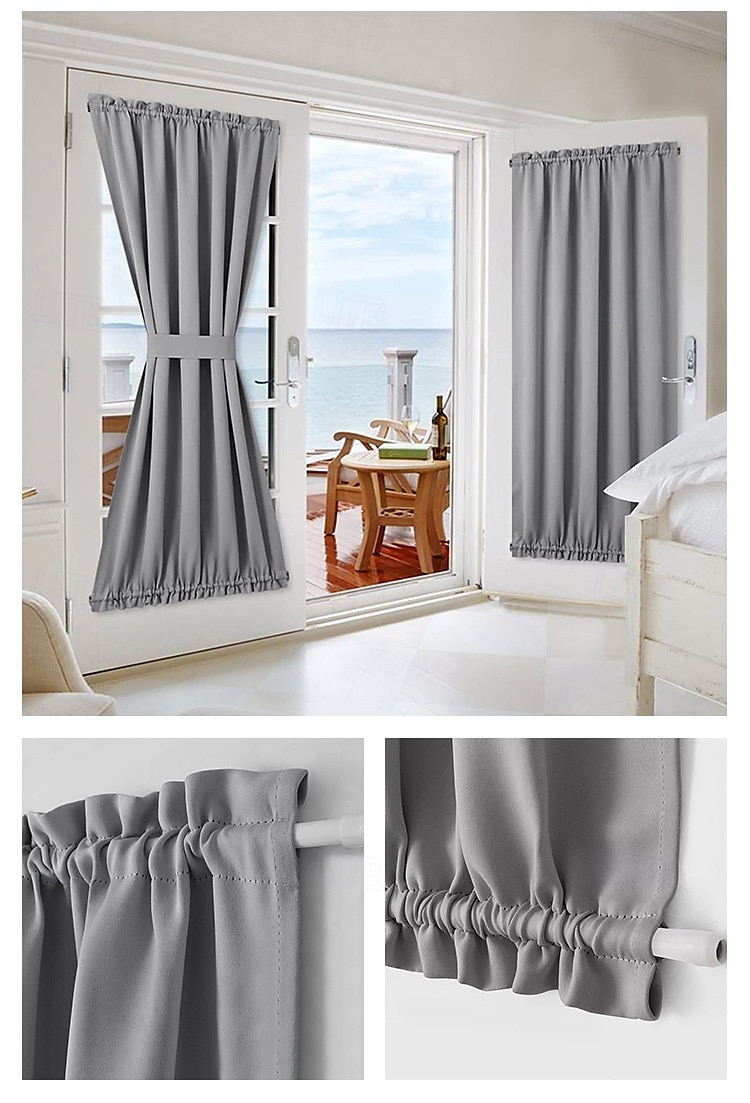 Zasłony okienne blackout wiejskie zasłony izolujące termicznie redukujące hałas prywatne zasłony z faux lnu do patio/drzwi francuskich/szklanych 1 panel 2025 - €10.99 –P8