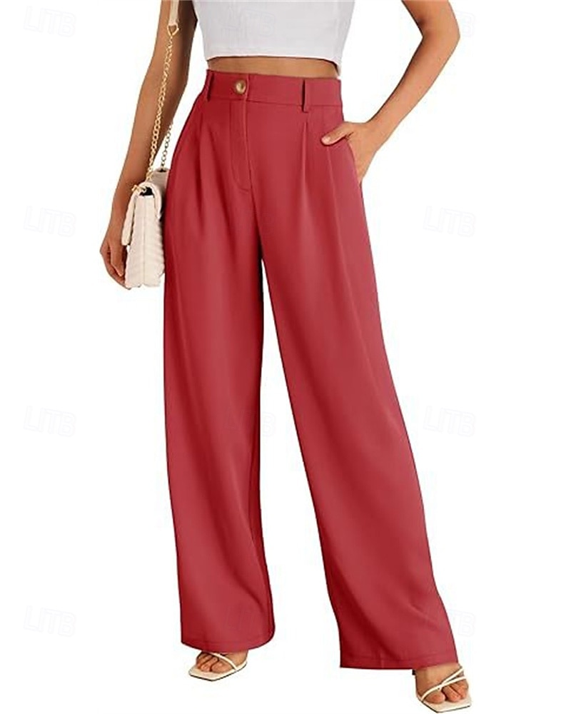 Dam Brett skaft Byxor Streetwear Ledigt Fullängd Hög midja Ensfärgat Ficka Mateial som andas Mjuk Microelastisk Semester Gata Dagliga kläder Svart Röd Brun Kaki Vår Höst Normal 2025 - $19.99 –P7