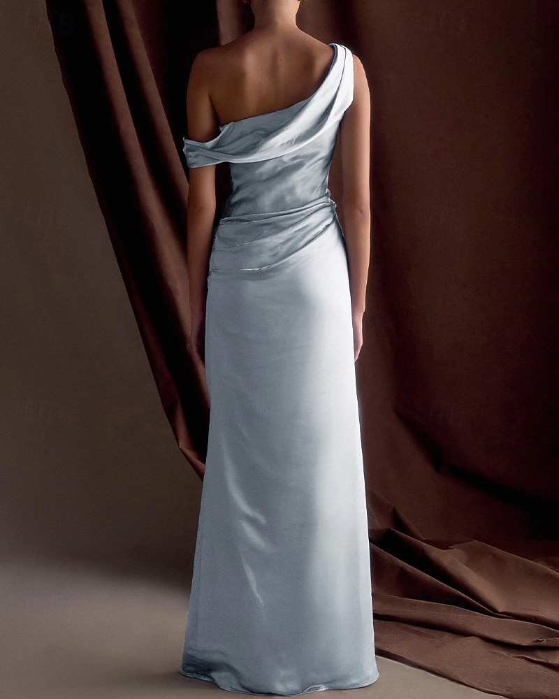 Mermaid / Trumpet Evening Gown Elegant Dress Formal Semi Formal Wedding Floor Length Sleeveless One Shoulder Off Shoulder Satin with Drapes 2026 - $166.99 –P3