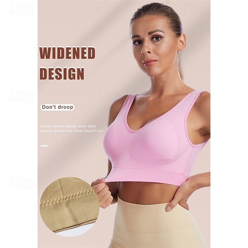 Women's Yoga Bra Pilates Bra Sports Bra Bra Top Push Up Seamless Anti-vibration Wireless Solid / Plain Color Sport Activewear Deep Purple Watermelon Red Gym Zumba Running 2025 - $8.99 –P15