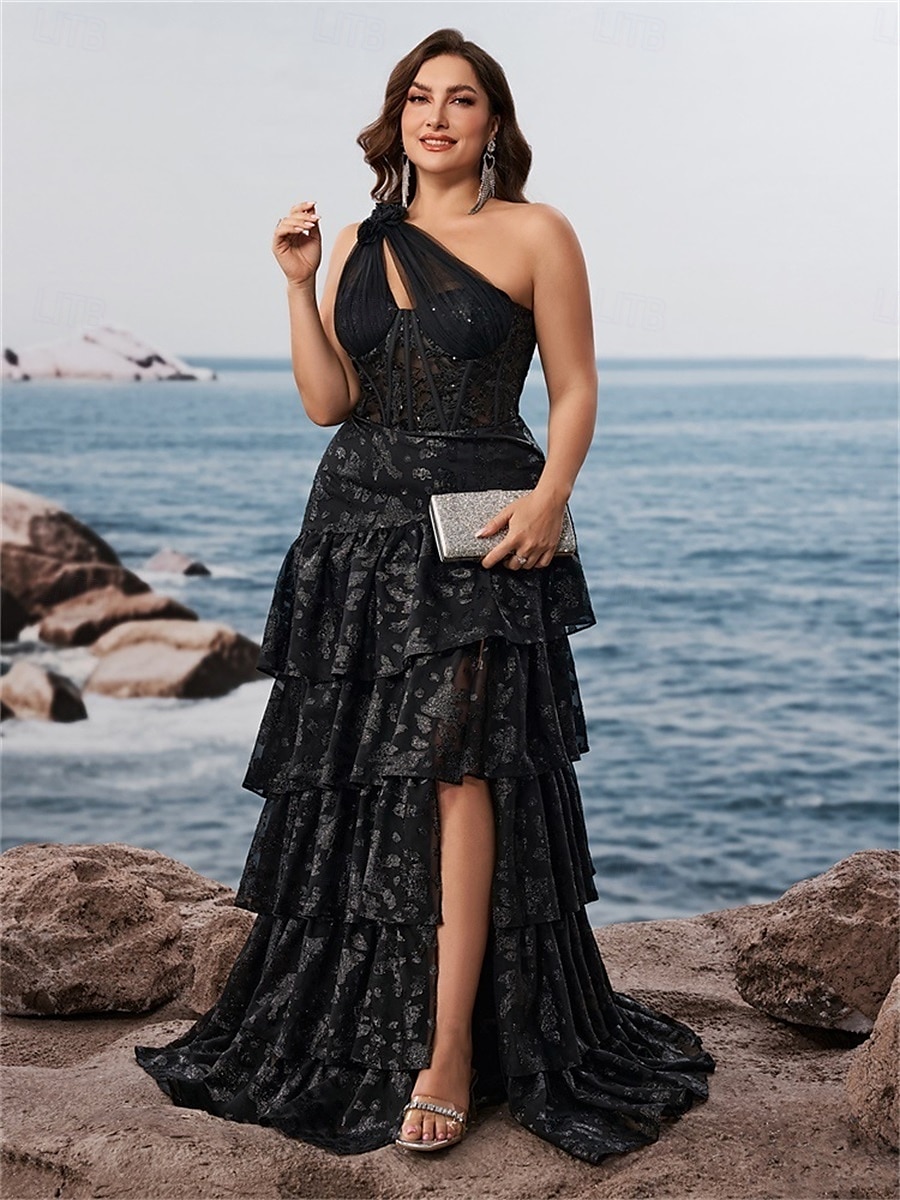 A-vonalú Quinceanera Ruhák Elegáns Görbe Ruha Formális Esküvői Padló Hossza Ujj Nélküli Egy Vállas Csipke Ráncokkal 2025 - $159.99 –P4