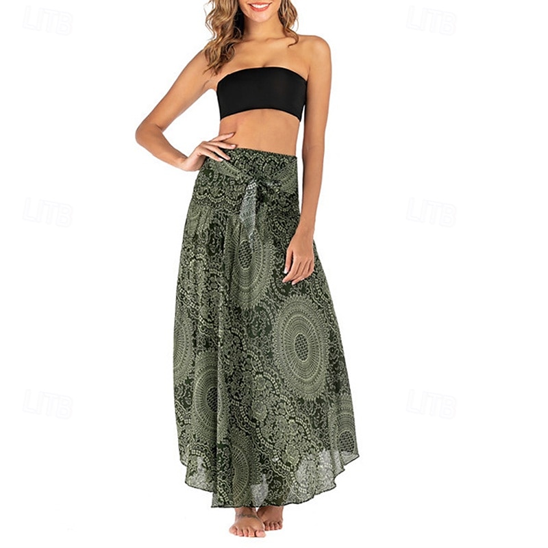 Pentru femei Fustă Linie A Leagăn Casual Boho Maxi Talie Înaltă Fuste Floral Imprimeu Micro-elastic Vacanță Concediu Negru Albastru piscină Portocaliu Verde Vară Poliester 2025 - $20.99 –P11