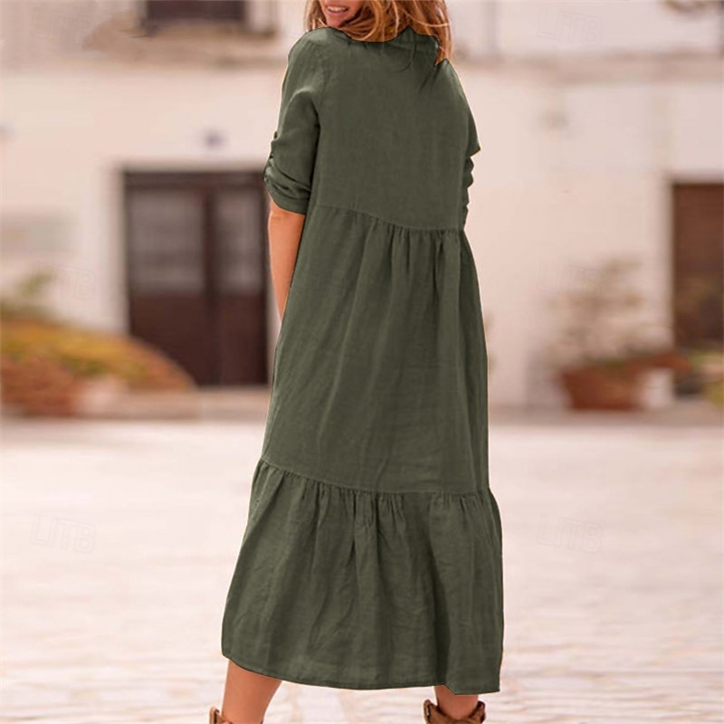 Per donna Abito Midi Vestito Casual Abito in cotone e lino Abito Estivo Moda Moderno All'aperto Data Weekend Vestibilità regolare Semplice Senza Maniche Colletto a Camicia Giallo Vino Verde militare del 2025 a $36.99 –P13
