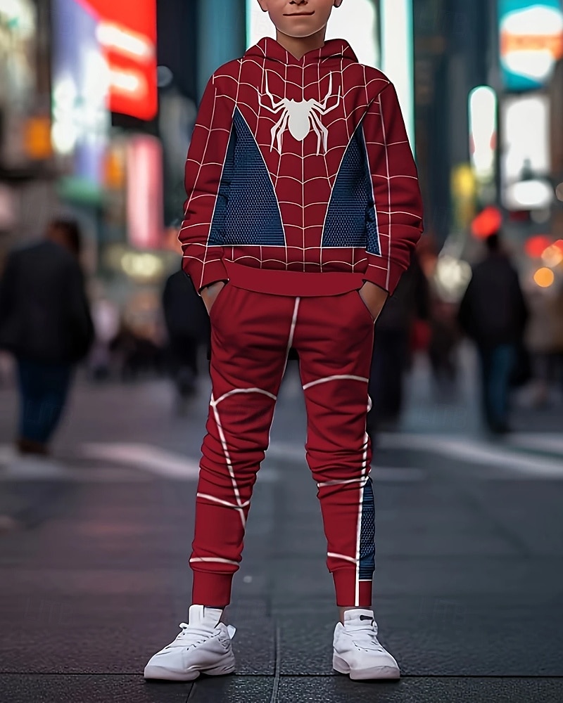Pojkar 3D SPIDER Huvtröja & träningsbyxor Set Sportdräkt Träningsoveraller Långärmad Vår Höst Dagligen Grundläggande Ledigt Barn 4-12 år Huva Utomhus Semester Sport Skräddarsydd passform 2025 - $26.99 –P3