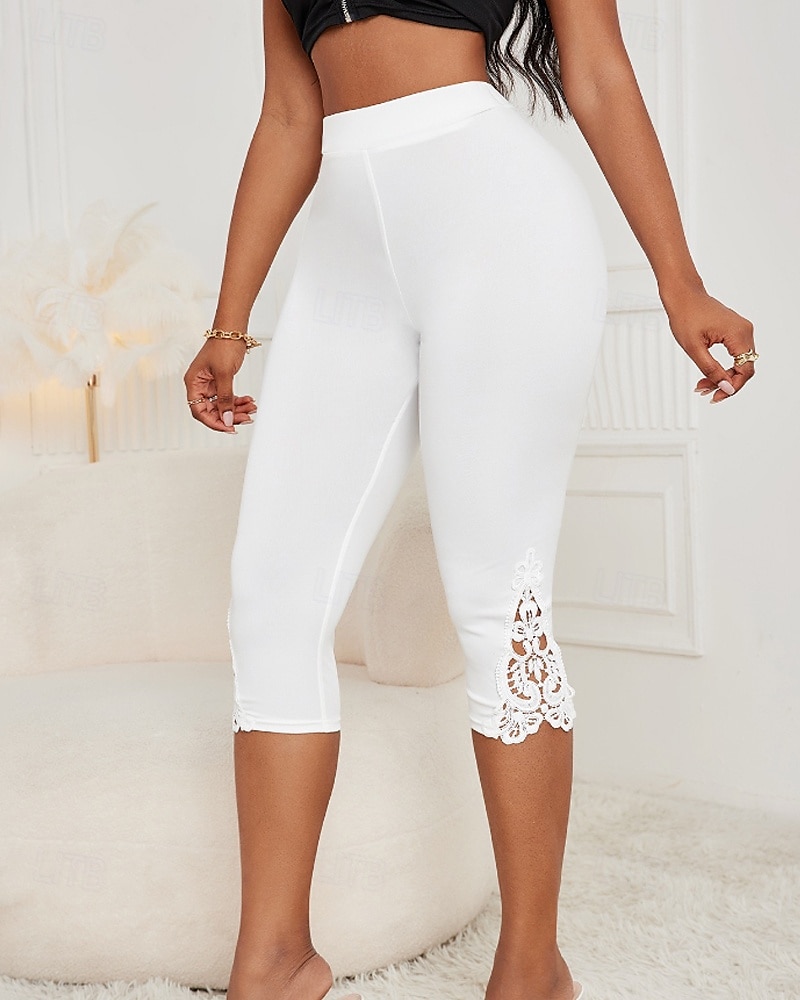 Damen Caprihose Leggings Streetwear Lässig Wadenlang Natürliche Taille Einfach Spitze Elastischer Bund Bequem Außenbereich Outdoor Urlaub Athleisure Weiß Sommer Normale Passform 2025 - €13.99 –P1