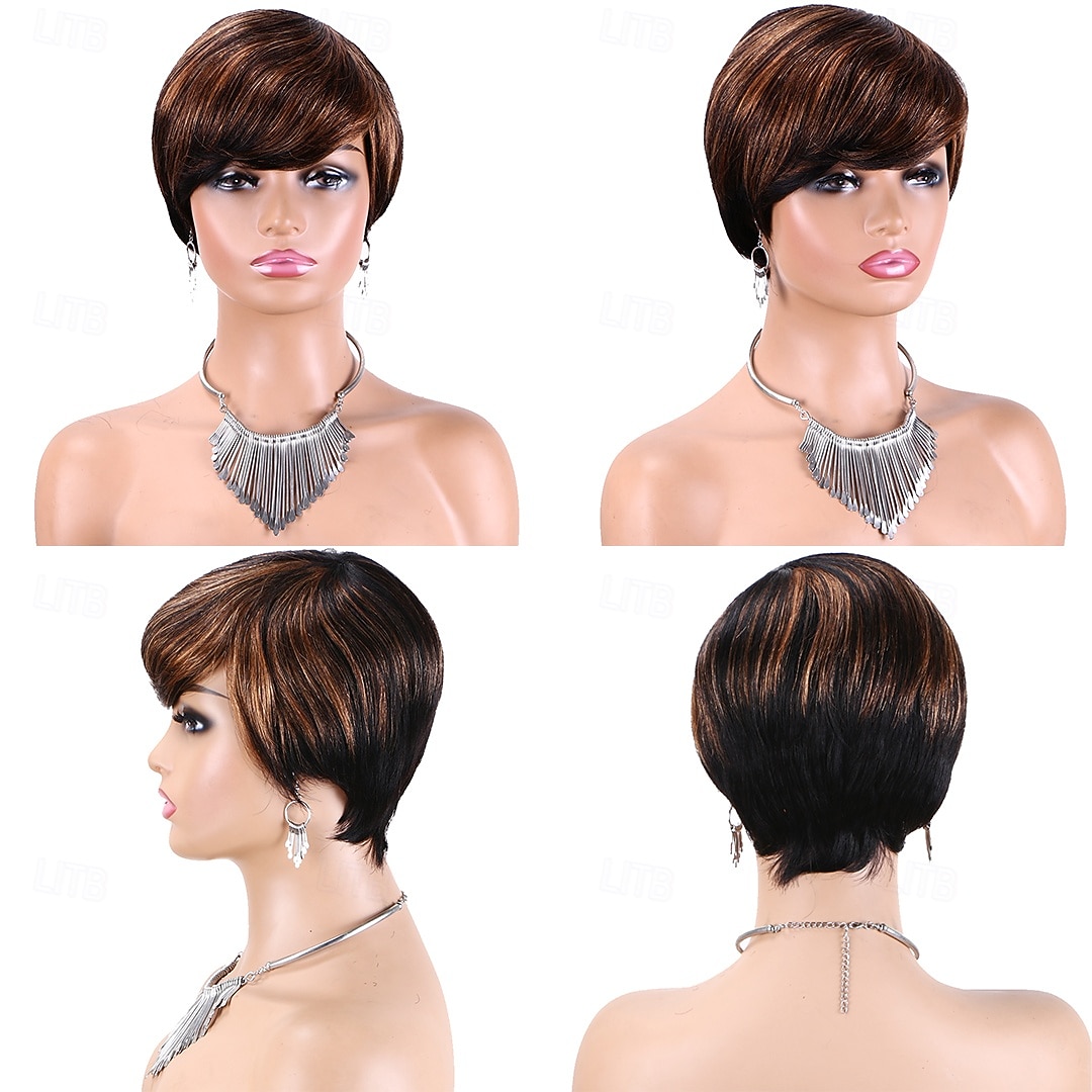 Perruques coupe lutin pour femmes, perruque courte en cheveux humains avec frange, perruque coupe lutin en couches, perruque brésilienne en cheveux humains entièrement fabriquée à la machine de 2026 ? $43.99 –P6