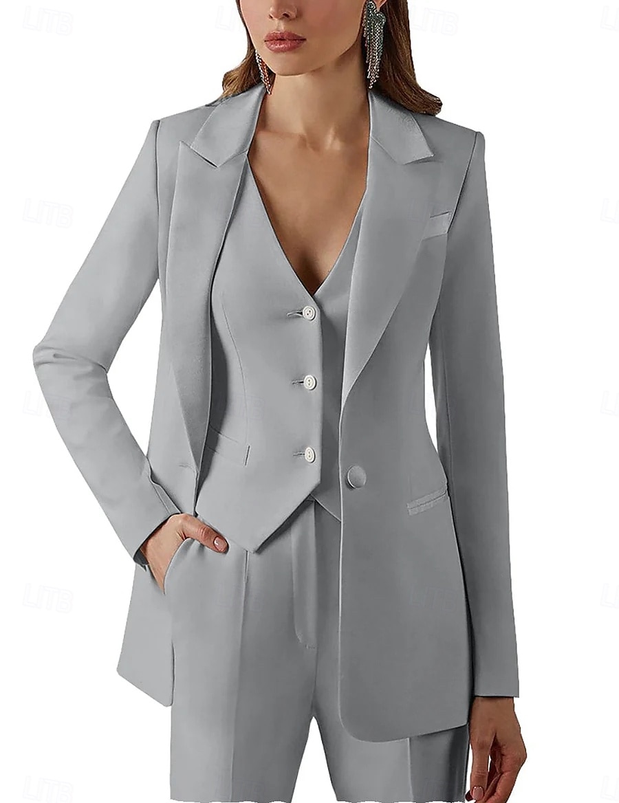 Costum de 3 piese pentru mama miresei vintage simplu minimalist rever lungime până la podea material elastic mânecă lungă cu nasturi 2025 - $159.99 –P5