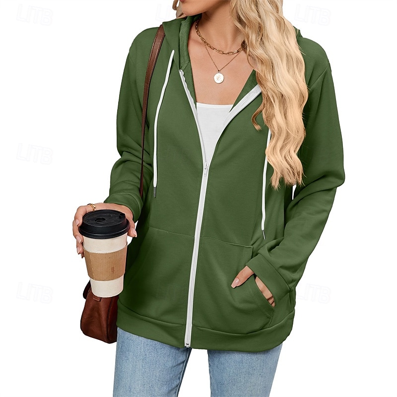 Femmes Sweats zippés Uni Streetwear Occasionnel Confortable manche longue À capuche Hauts Réguliers Rue Fête Sortir Zip Up Avec Poches Noir Rose Claire Vin bleu marine Bleu Automne de 2025 ? $26.99 –P6