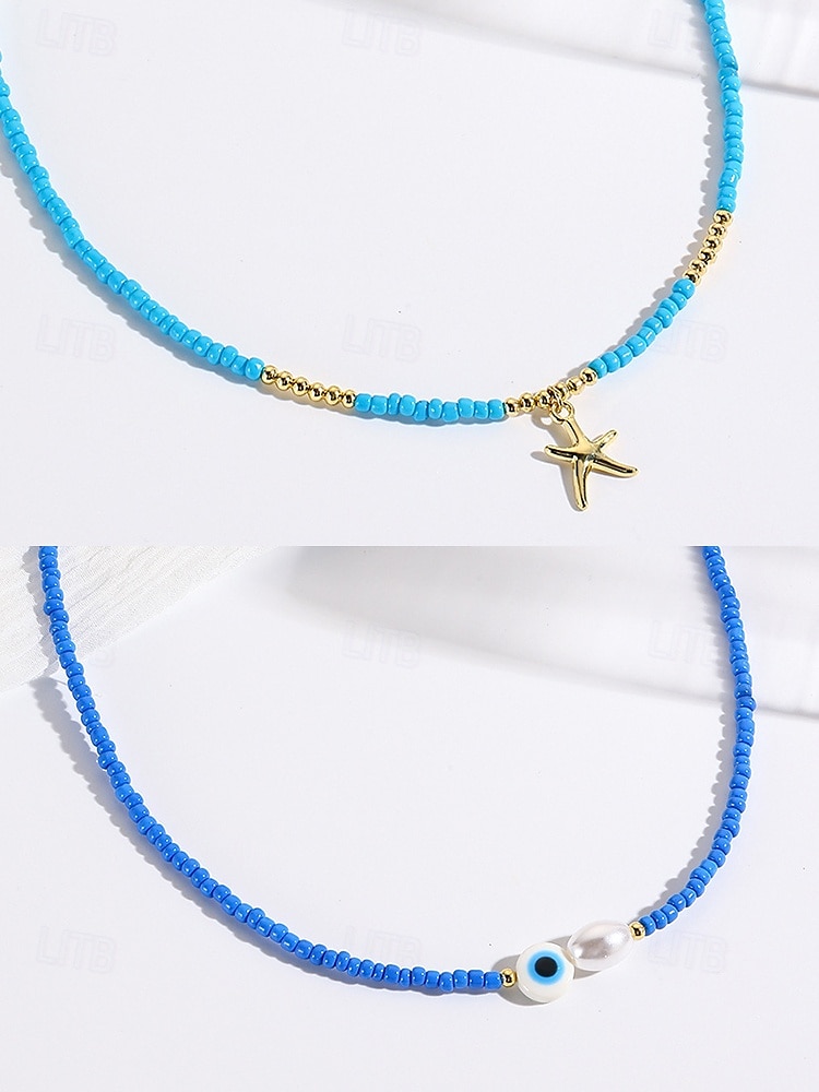 Women's Colorful Beaded Layered Necklace Set – Boho Evil Eye, Pearl, and Charm Accents – Adjustable Summer Jewelry for Teens and Young Women – Ideal for Beach, Festivals and Casual Wear 2025 - $14.99 –P11