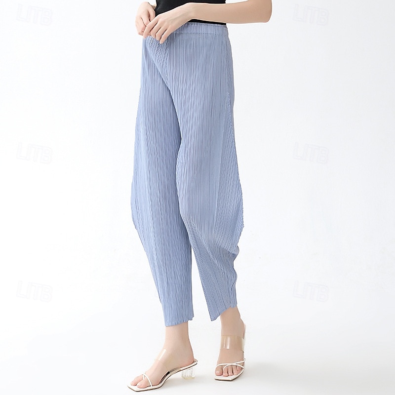 Dam Kinesiska Semester Vintage Etnisk Stil Ankellång Medium Midja Ensfärgat Plisserad Elastisk Fest Gata Dagligen Himmelsblå Sommar Vår Höst Lös passning 2025 - $59.99 –P2