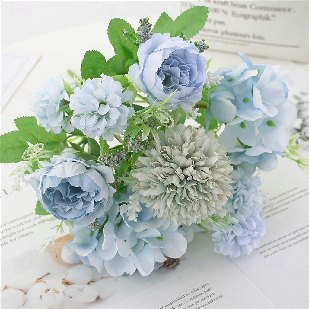 1 mazzo di fiori artificiali di seta rosa, piccolo bouquet multi-testa biforcuto, composizione di fiori secchi finti per decorare il tavolo di casa o il vaso. del 2025 a $7.99 –P4