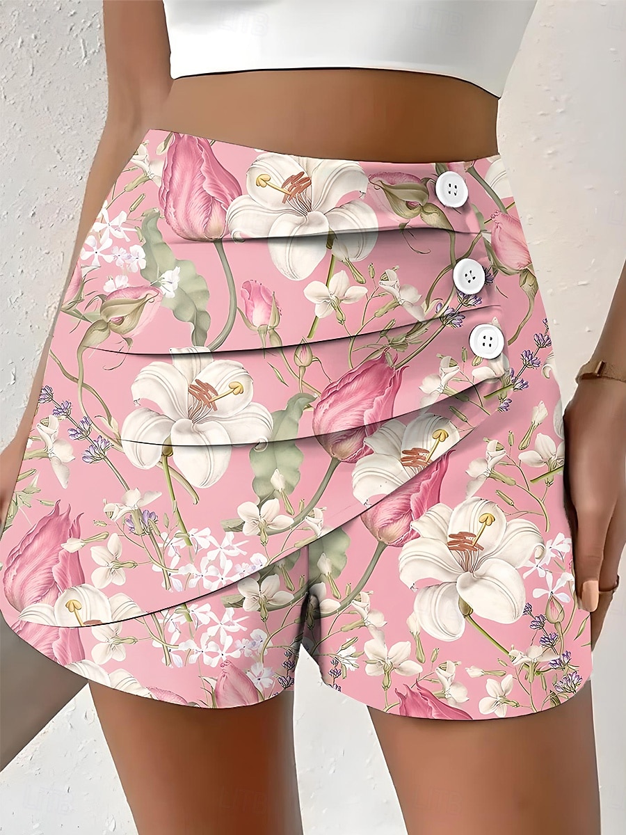 Dámské Kalhoty chinos Kraťasy Elegantní prázdniny Vinobraní Krátký Středně vysoký pas Květinový Grafika Dovolená Domů Ležérní Světlá růžová Vodní modrá Fialová Světle zelená Léto Jaro Běžný 2025 - GBP £16 –P1