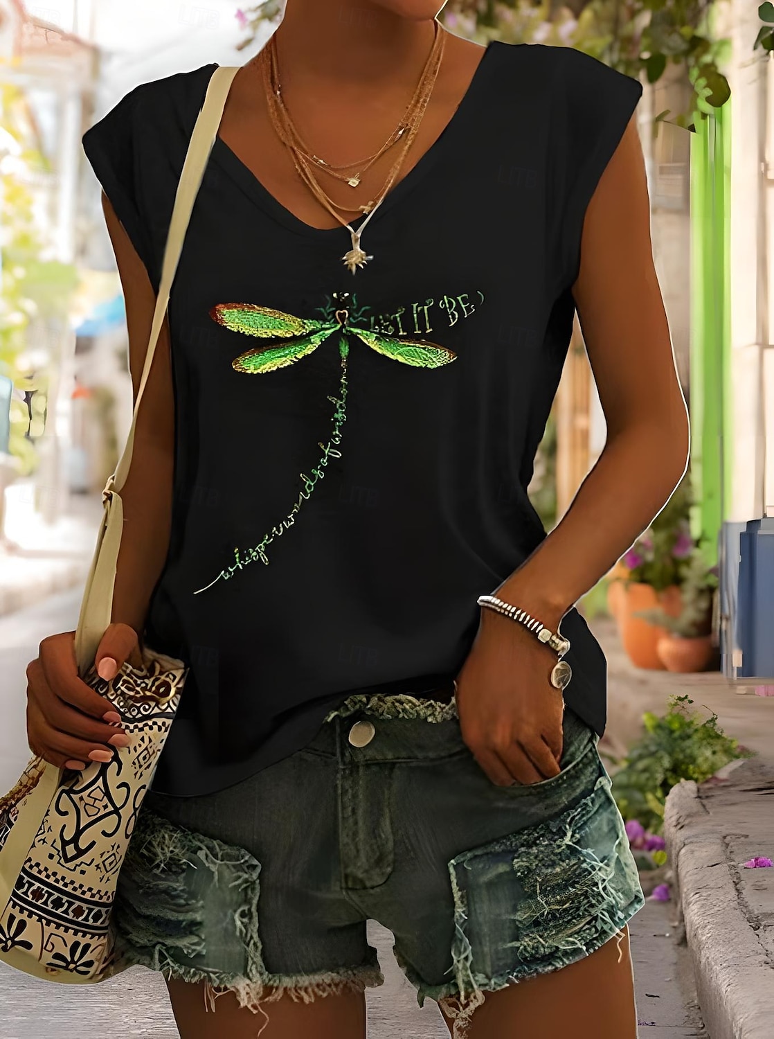 Femmes T-shirt Graphique Animal Élégant Occasionnel Sans manches Col en V Hauts Réguliers Quotidien Sortir Week-end Imprimé Noir Blanche Bleu Vert Gris Été Printemps de 2025 ? $17.99 –P1