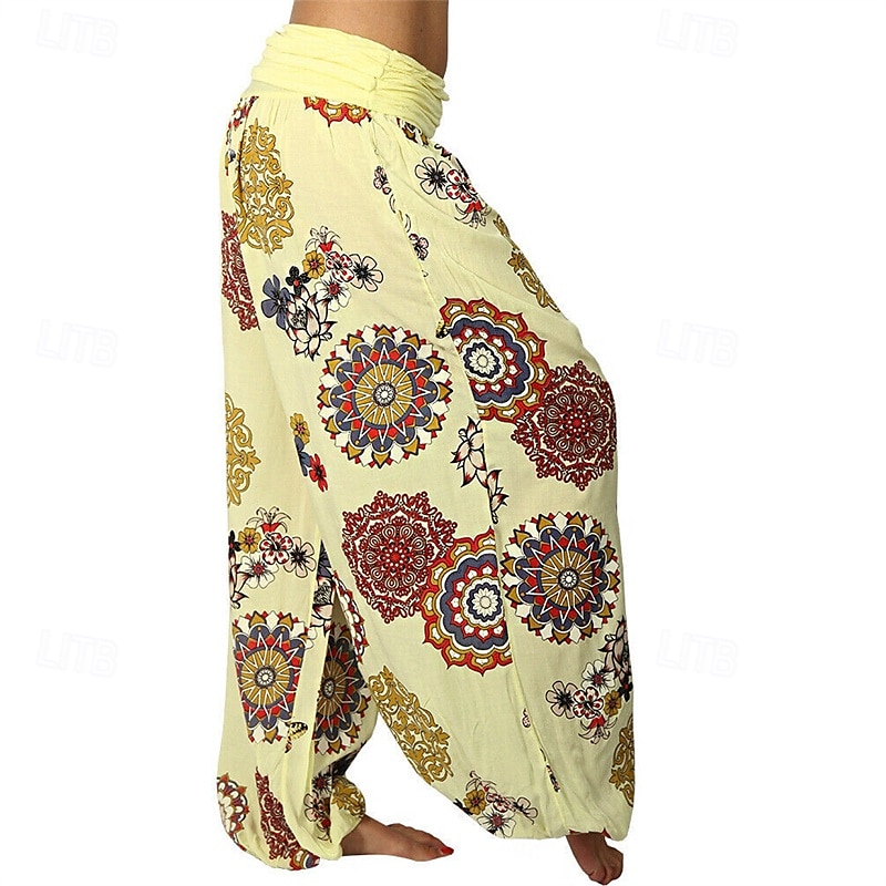 Mulheres Calças Calças Harem Calça Palazzo Moda Boho Comprimento total Cintura Média Imprimir Cintura elástica Confortável Micro-Elástica Rua Roupa Diária Para Noite Preto Branco Amarelo Rosa claro de 2025 por $19.99 –P7