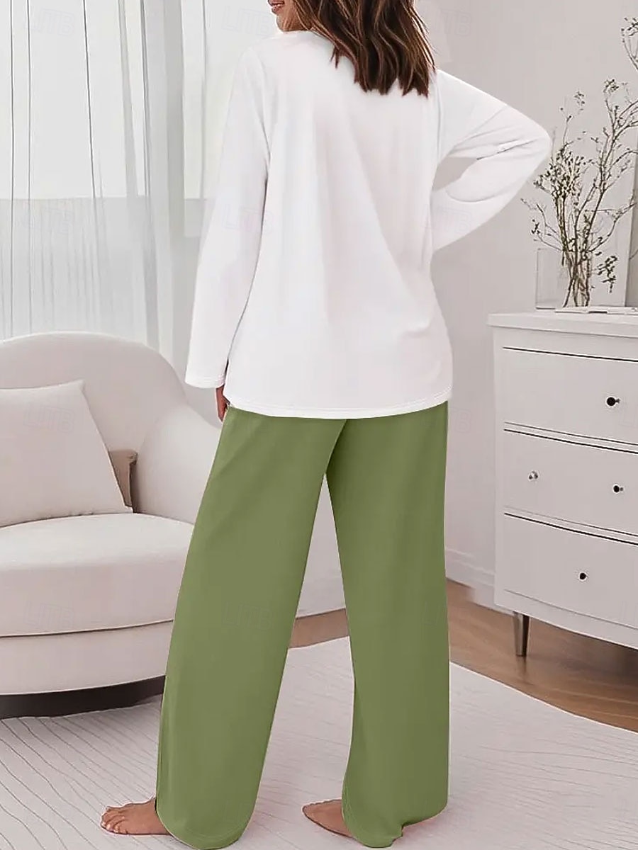 Damen Mode T Shirt Hosen-Sets Langarm Rundhals Blumen Grafik Druck Alltagstauglich Rosa Blau Purpur Frühling Normale Passform 2025 - $31.99 –P2