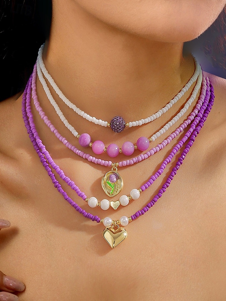 Women's Colorful Beaded Layered Necklace Set – Boho Evil Eye, Pearl, and Charm Accents – Adjustable Summer Jewelry for Teens and Young Women – Ideal for Beach, Festivals and Casual Wear 2025 - $14.99 –P4