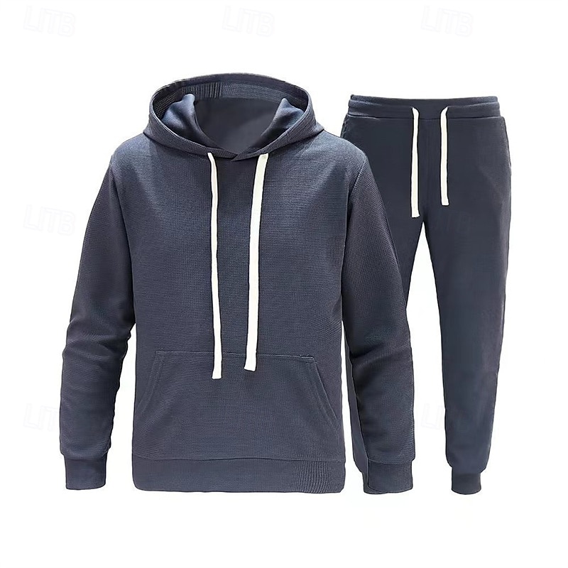 Men's Hoodie Tracksuit Sweatsuit Black White Camel Orange Light Grey Hooded Plain 2 Piece Sports & Outdoor Daily Holiday Polyester Streetwear Basic Casual Spring Autumn / Fall Clothing Apparel Hoodies 2025 - $23.99 –P7