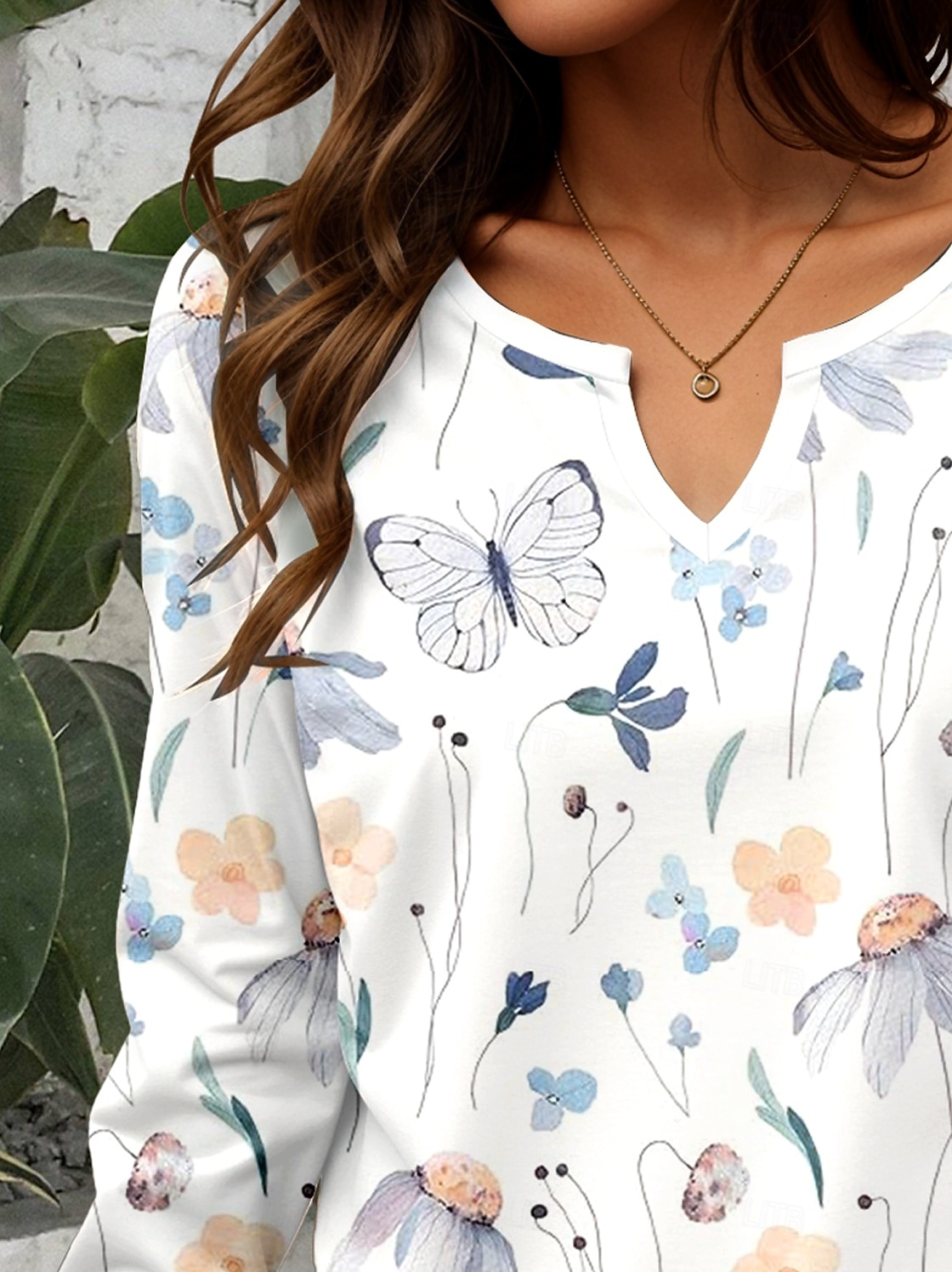 Damen T Shirt Blumen Grafik Pflanzen Vintage Stilvoll Klassisch Langarm V Ausschnitt Einkerbiger Ausschnitt Normale Oberteile Täglich Druck Khaki Rosa Leicht Blau Frühling Herbst 2025 - $24.99 –P5