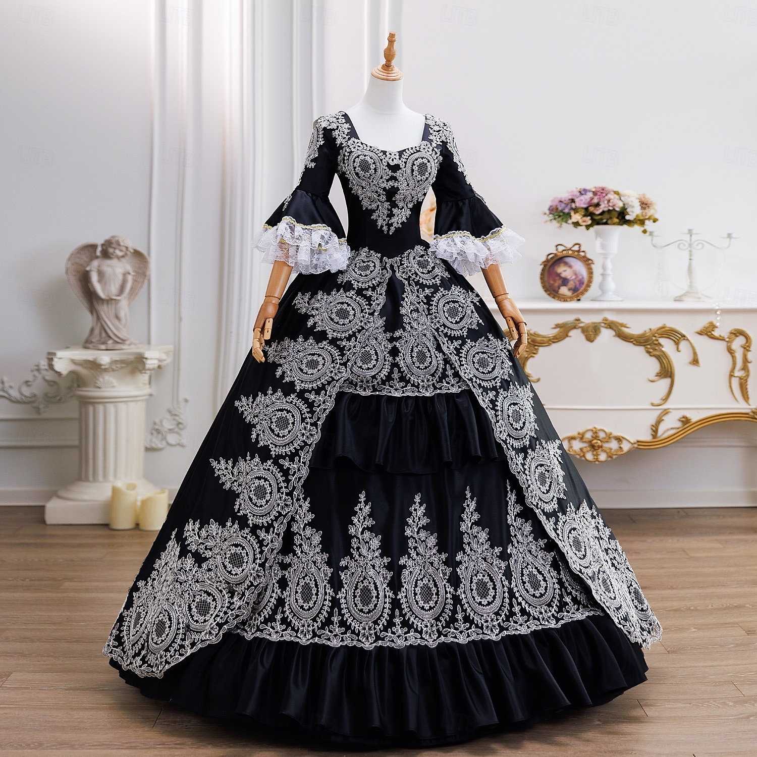 Vintage Rokoko Renaissance Maxi Kleid Normal Ein Hauch Prinzessin Braut Plissiert Gerüscht Prinzessin Rundhals Kostüm Damen Halloween Karneval Maskerade Leistung Party Halloween Erwachsene Ganzjahres 2025 - $193.99 –P5