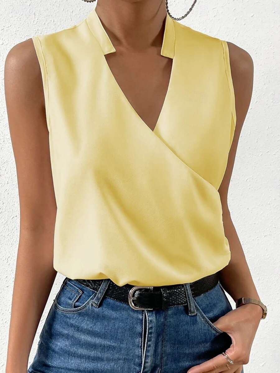 Pentru femei Camisole Tank Top Culoare solidă Elegant Stilat De Bază Fără manșon În V Topuri obișnuite Zilnic Negru Alb Galben Roșu-aprins Albastru piscină Vară 2025 - $18.99 –P5