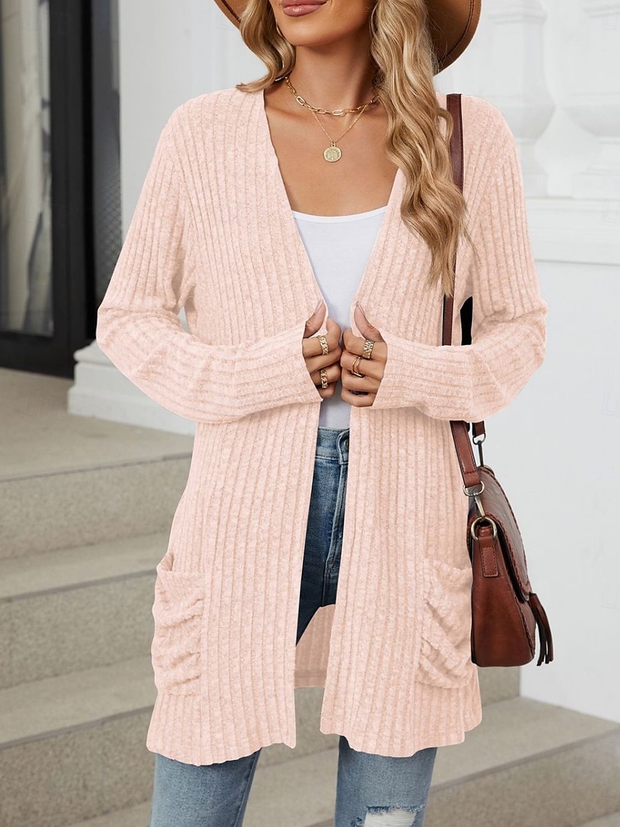 Femmes Pull Cardigan Élégant Mode Streetwear Couleur Unie Ouvert devant Avec Poches Tricoté manche longue Hauts Réguliers Tricoter Extérieur Quotidien Week-end Rose Claire Bleu Automne Hiver de 2025 ? $23.99 –P12
