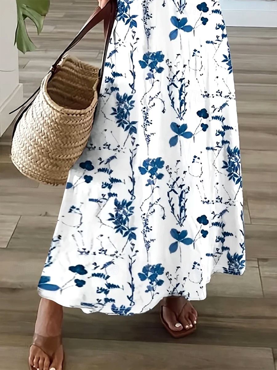 Femmes Robe maxi Robe Décontractée Robe d'Été Robe trapèze Élégant Vacances Occasionnel Fête Plage Coupe régulière Fleuri Graphique Manche Courte Col en V Blanche bleu marine Été Printemps de 2025 ? $28.99 –P3