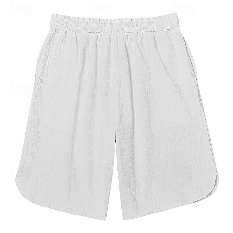 Homens Calção Shorts de linho Shorts de verão Shorts de praia Botões Com Cordão Cintura elástica Tecido Conforto Respirável Comprimento do joelho Ao ar livre Diário Praia Férias Moda Preto Branco de 2025 por $23.99 –P7