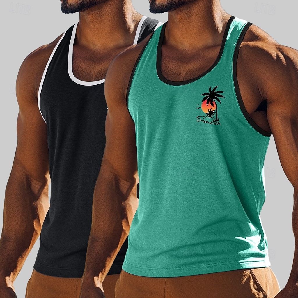 Per uomo Canotta Maglietta smanicata Maglietta senza maniche Canotta Muscolare Senza Maniche Girocollo Estate Albero di Cocco Sport Moda Casual 2 Pezzi Confezione multipla Stampato Casuale Spiaggia del 2026 a $18.99 –P5