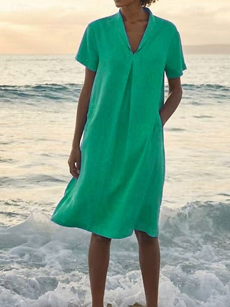 Women's Mini Dress Sundress Summer Dress Casual Beach Daily Plain Short Sleeve V Neck Deep Green Yellow Light Green Sky Blue Summer 2025 - $19.99 –P4